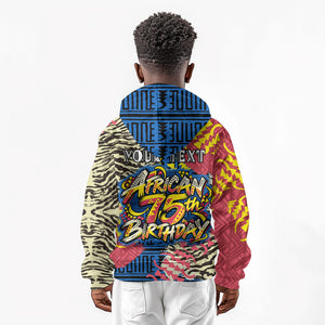 Personalized African 75th Birthday Kid Hoodie Colorful Tribal Striped Heritage Art