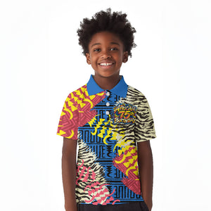 Personalized African 75th Birthday Kid Polo Shirt Colorful Tribal Striped Heritage Art