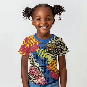 Personalized African 75th Birthday Kid T shirt Colorful Tribal Striped Heritage Art