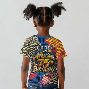 Personalized African 75th Birthday Kid T shirt Colorful Tribal Striped Heritage Art