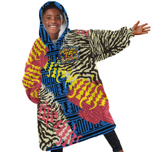 Personalized African 75th Birthday Kid Wearable Blanket Hoodie Colorful Tribal Striped Heritage Art