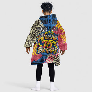 Personalized African 75th Birthday Kid Wearable Blanket Hoodie Colorful Tribal Striped Heritage Art