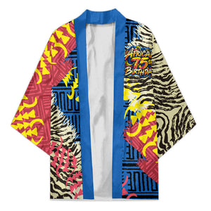 Personalized African 75th Birthday Kimono Colorful Tribal Striped Heritage Art