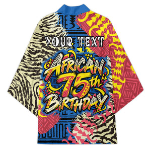 Personalized African 75th Birthday Kimono Colorful Tribal Striped Heritage Art