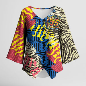 Personalized African 75th Birthday Kimono Sleeve Blouse Colorful Tribal Striped Heritage Art
