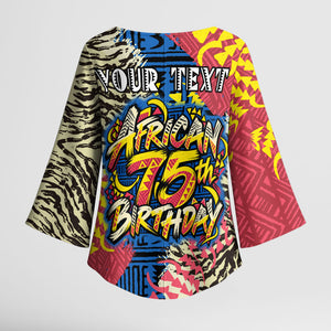 Personalized African 75th Birthday Kimono Sleeve Blouse Colorful Tribal Striped Heritage Art