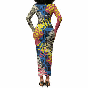 Personalized African 75th Birthday Long Sleeve Bodycon Dress Colorful Tribal Striped Heritage Art