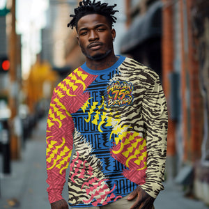 Personalized African 75th Birthday Long Sleeve Shirt Colorful Tribal Striped Heritage Art