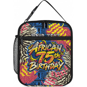 Personalized African 75th Birthday Lunch Bag Colorful Tribal Striped Heritage Art