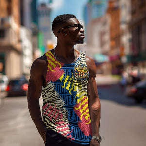 Personalized African 75th Birthday Men Tank Top Colorful Tribal Striped Heritage Art