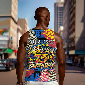 Personalized African 75th Birthday Men Tank Top Colorful Tribal Striped Heritage Art