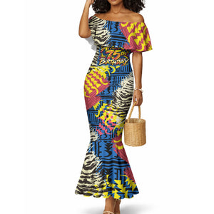 Personalized African 75th Birthday Mermaid Dress Colorful Tribal Striped Heritage Art