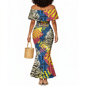Personalized African 75th Birthday Mermaid Dress Colorful Tribal Striped Heritage Art
