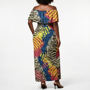 Personalized African 75th Birthday Off Shoulder Maxi Dress Colorful Tribal Striped Heritage Art