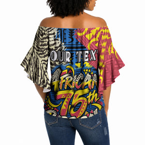 Personalized African 75th Birthday Off Shoulder Wrap Waist Top Colorful Tribal Striped Heritage Art