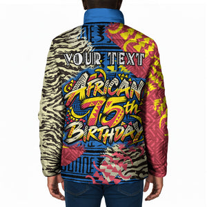 Personalized African 75th Birthday Padded Jacket Colorful Tribal Striped Heritage Art