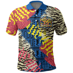 Personalized African 75th Birthday Polo Shirt Colorful Tribal Striped Heritage Art