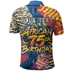 Personalized African 75th Birthday Polo Shirt Colorful Tribal Striped Heritage Art