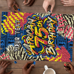 Personalized African 75th Birthday Puzzle Colorful Tribal Striped Heritage Art