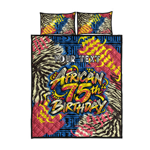 Personalized African 75th Birthday Quilt Bed Set Colorful Tribal Striped Heritage Art