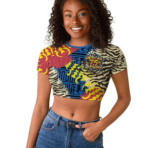 Personalized African 75th Birthday Raglan Cropped T shirt Colorful Tribal Striped Heritage Art