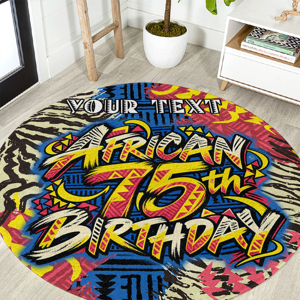 Personalized African 75th Birthday Round Carpet Colorful Tribal Striped Heritage Art