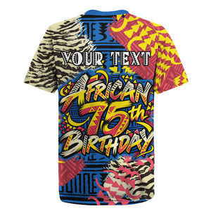 Personalized African 75th Birthday Rugby Jersey Colorful Tribal Striped Heritage Art