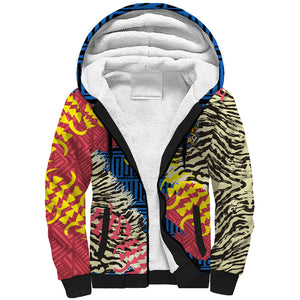 Personalized African 75th Birthday Sherpa Hoodie Colorful Tribal Striped Heritage Art