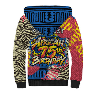 Personalized African 75th Birthday Sherpa Hoodie Colorful Tribal Striped Heritage Art