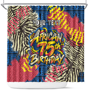 Personalized African 75th Birthday Shower Curtain Colorful Tribal Striped Heritage Art