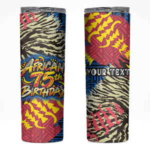 Personalized African 75th Birthday Skinny Tumbler Colorful Tribal Striped Heritage Art