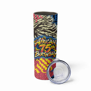 Personalized African 75th Birthday Skinny Tumbler Colorful Tribal Striped Heritage Art