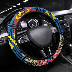 African 75th Birthday Steering Wheel Cover Colorful Tribal Striped Heritage Art