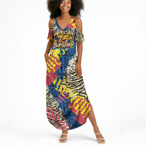 Personalized African 75th Birthday Summer Maxi Dress Colorful Tribal Striped Heritage Art