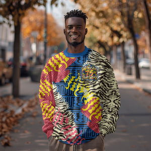 Personalized African 75th Birthday Sweatshirt Colorful Tribal Striped Heritage Art