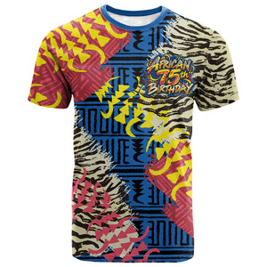 Personalized African 75th Birthday T shirt Colorful Tribal Striped Heritage Art
