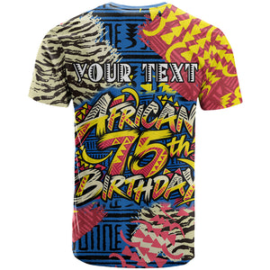 Personalized African 75th Birthday T shirt Colorful Tribal Striped Heritage Art