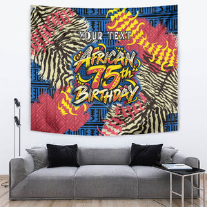 Personalized African 75th Birthday Tapestry Colorful Tribal Striped Heritage Art