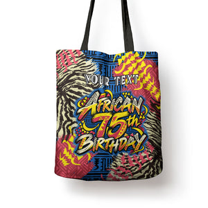 Personalized African 75th Birthday Tote Bag Colorful Tribal Striped Heritage Art