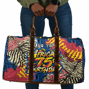 Personalized African 75th Birthday Travel Bag Colorful Tribal Striped Heritage Art