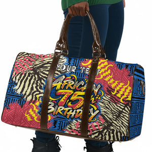 Personalized African 75th Birthday Travel Bag Colorful Tribal Striped Heritage Art