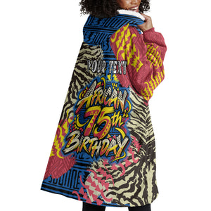 Personalized African 75th Birthday Wearable Blanket Hoodie Colorful Tribal Striped Heritage Art