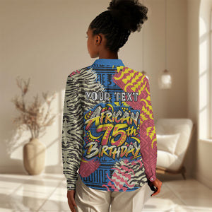 Personalized African 75th Birthday Women Casual Shirt Colorful Tribal Striped Heritage Art