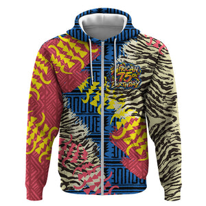 Personalized African 75th Birthday Zip Hoodie Colorful Tribal Striped Heritage Art