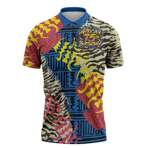 Personalized African 75th Birthday Zipper Polo Shirt Colorful Tribal Striped Heritage Art