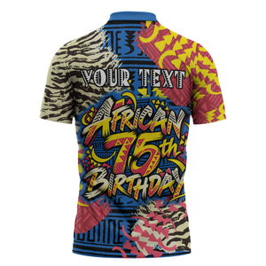 Personalized African 75th Birthday Zipper Polo Shirt Colorful Tribal Striped Heritage Art