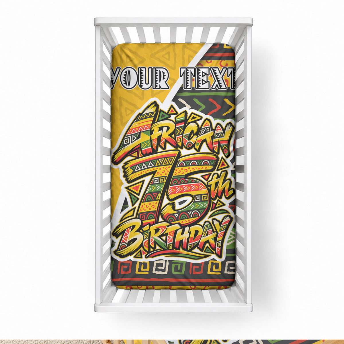 Personalized African 75th Birthday Baby Bed Cover Colorful Tribal Geometric Heritage Pattern