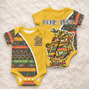 Personalized African 75th Birthday Baby Onesie Colorful Tribal Geometric Heritage Pattern