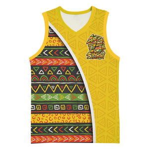 Personalized African 75th Birthday Basketball Jersey Colorful Tribal Geometric Heritage Pattern