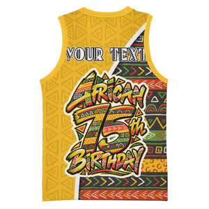 Personalized African 75th Birthday Basketball Jersey Colorful Tribal Geometric Heritage Pattern